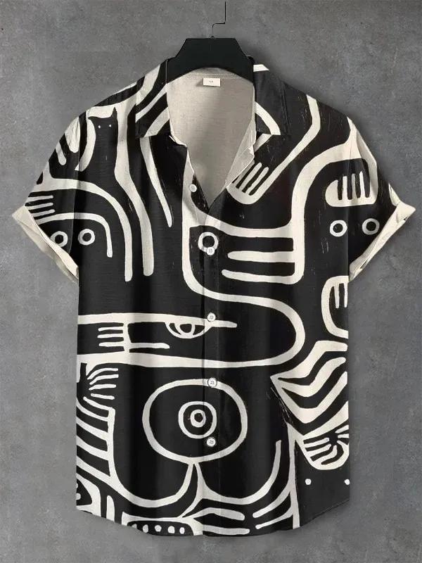 Chemises graphiques artistiques pour hommes, chemise à manches courtes boutonnée à revers pour l'été
