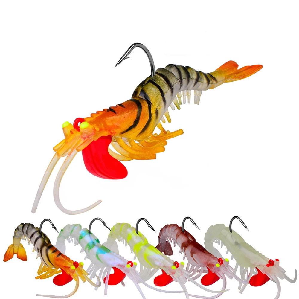 1 pièces yeux lumineux Silicone crevettes appâts 6g 13g 19g bionique doux crevette leurres métal gab