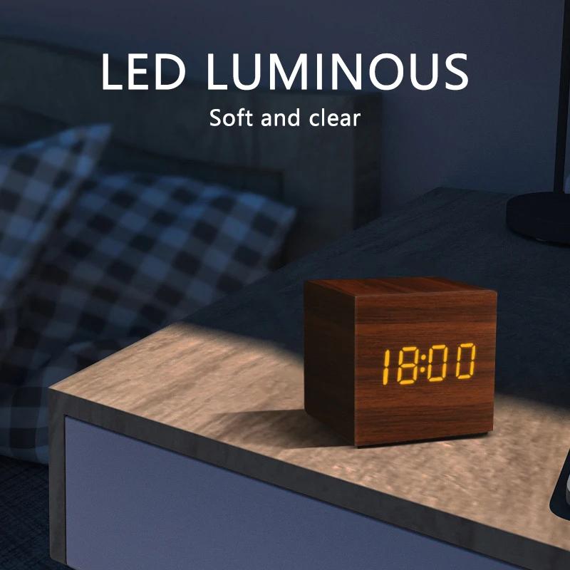 Réveil LED montre en bois Table commande vocale numérique bois Despertador USB/AAA alimenté horloges