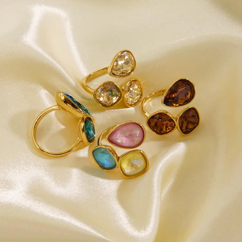 CARLIDANA bijoux de mode anneaux ouverts plaqué or 18 carats en acier inoxydable Simple multicolore 