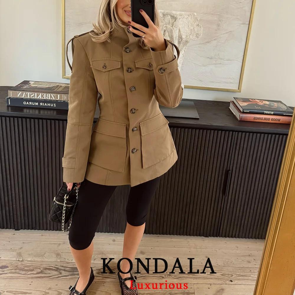 KONDALA bureau dame Trench vestes femmes à manches longues boutons poches Chic kaki manteaux mode 20
