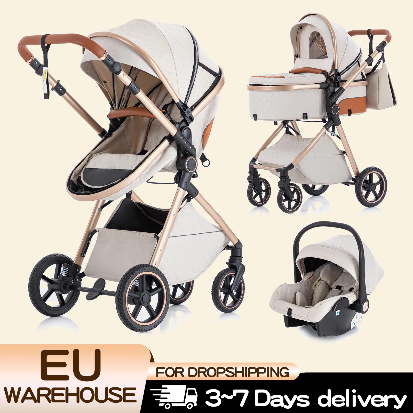 Poussette 3 en 1 pour bébé nouveau-né, poussette de voyage de luxe avec nacelle, poussette réglable 