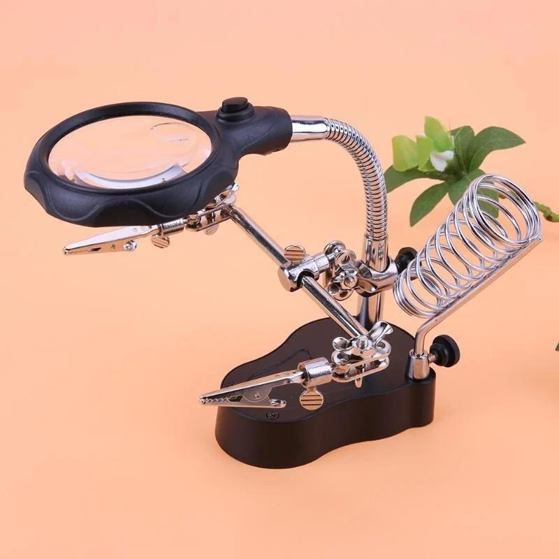 Loupe de bureau Loupe de soudage support LED outil de réparation de soudure Loupe troisième main pou