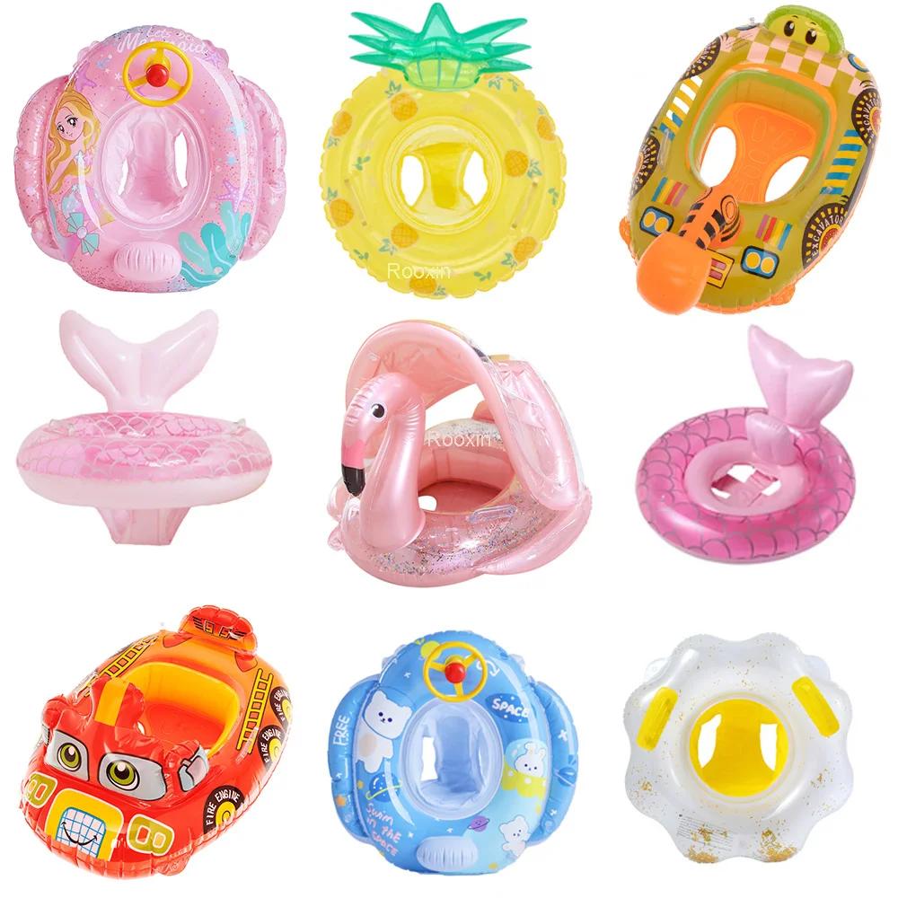 Rooxin flamant cercle de natation bébé infantile flotteur piscine anneau de natation avec parasol si