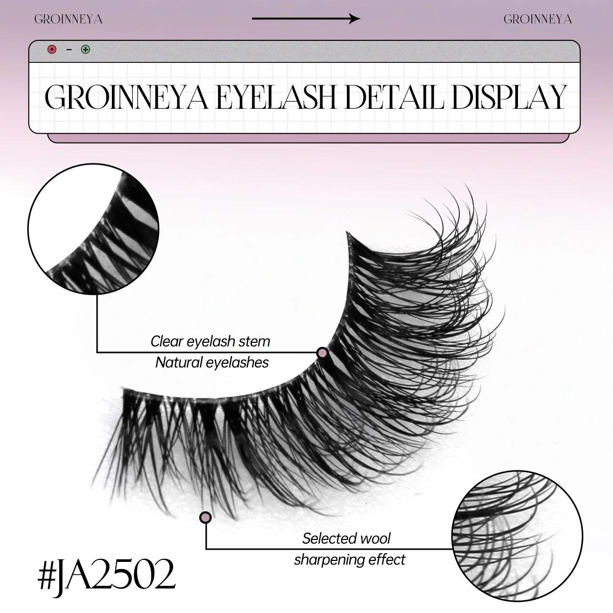 GROINNEYA demi cils doux naturel oeil de chat cils aspect naturel bande invisible cils demi faux cil