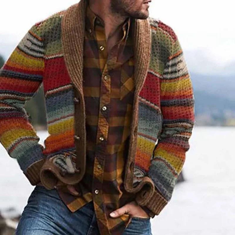 Cardigan en maille à col pour homme, collection Automne-Hiver 2026, style color block, veste décontr