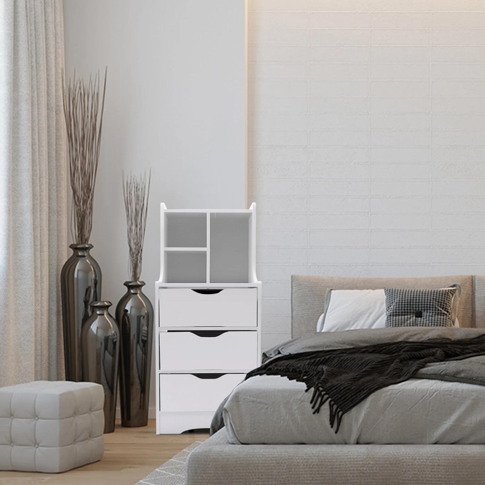 CNCEST-Table d'appoint blanche pour chambre à coucher, table de chevet moderne avec 3 égouts de prox
