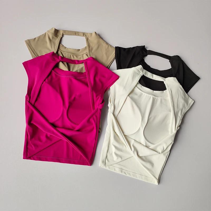 Soutien-gorge de sport push-up pour femmes, t-shirts sexy, beauté du dos, fitness, yoga, vêtements d