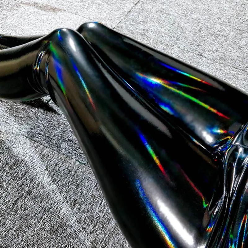 Leggings en cuir brillant coloré pour femmes, pantalon en cuir extensible réfléchissant miroir noir,