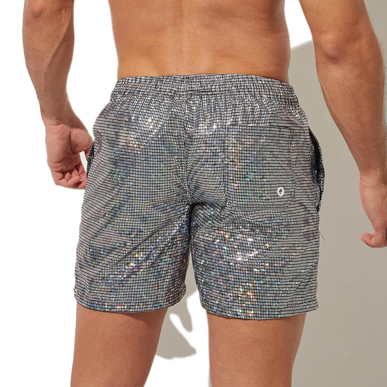 Planche de plage homme short de bain hommes maillots de bain argenté brillant surf troncs boxeurs Fa