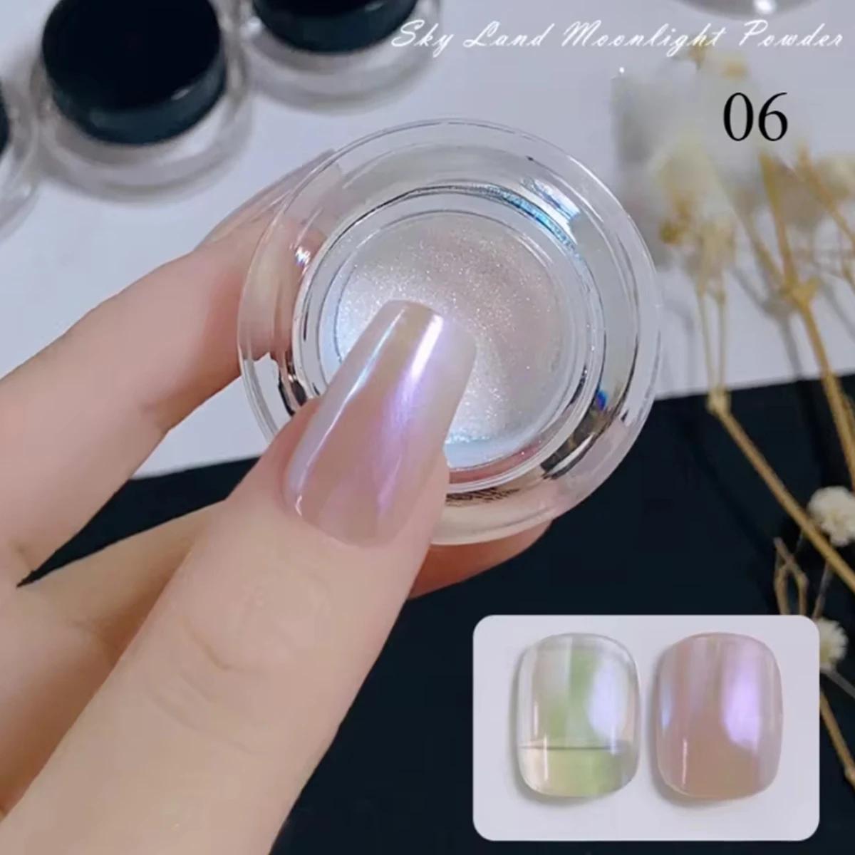 Poudre miroir magique pour ongles, 1/6 pièces, poudre de clair de lune, Texture métallique, aurore s