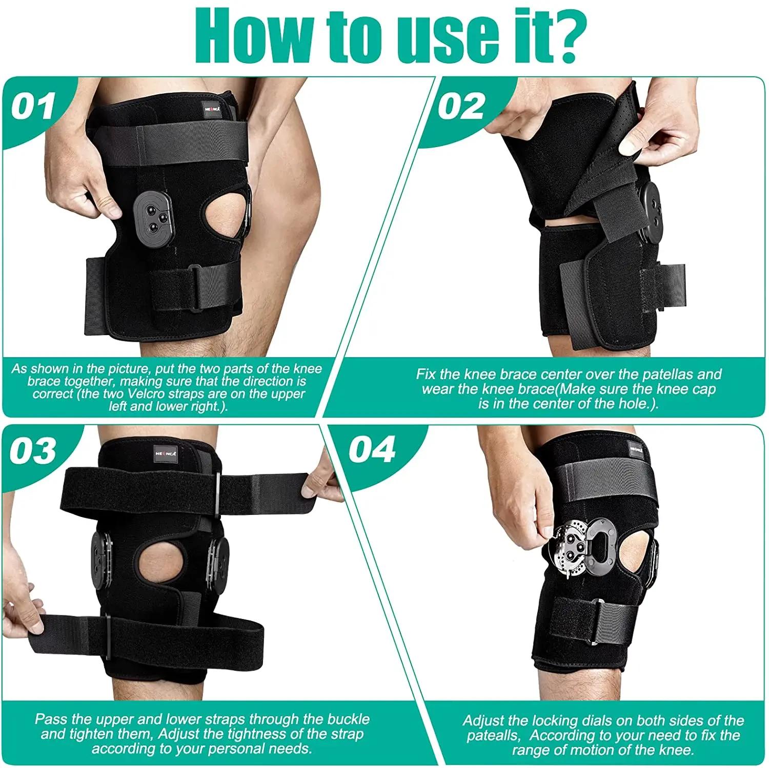 Genouillère réglable articulée, Support de genou avec stabilisateurs latéraux, cadrans de verrouilla