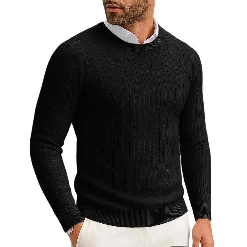 Pull tricoté à col rond pour hommes, pull à manches longues, décontracté, chaud, torsadé, à motifs, 