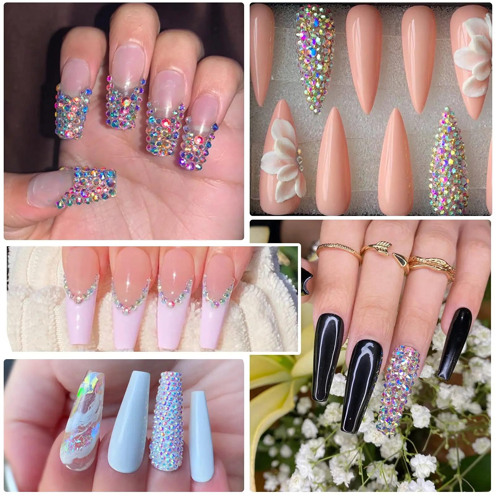 Kit de strass pour Nail Art, pierres précieuses en verre AB à dos plat, avec 1 boîte d'organisation 