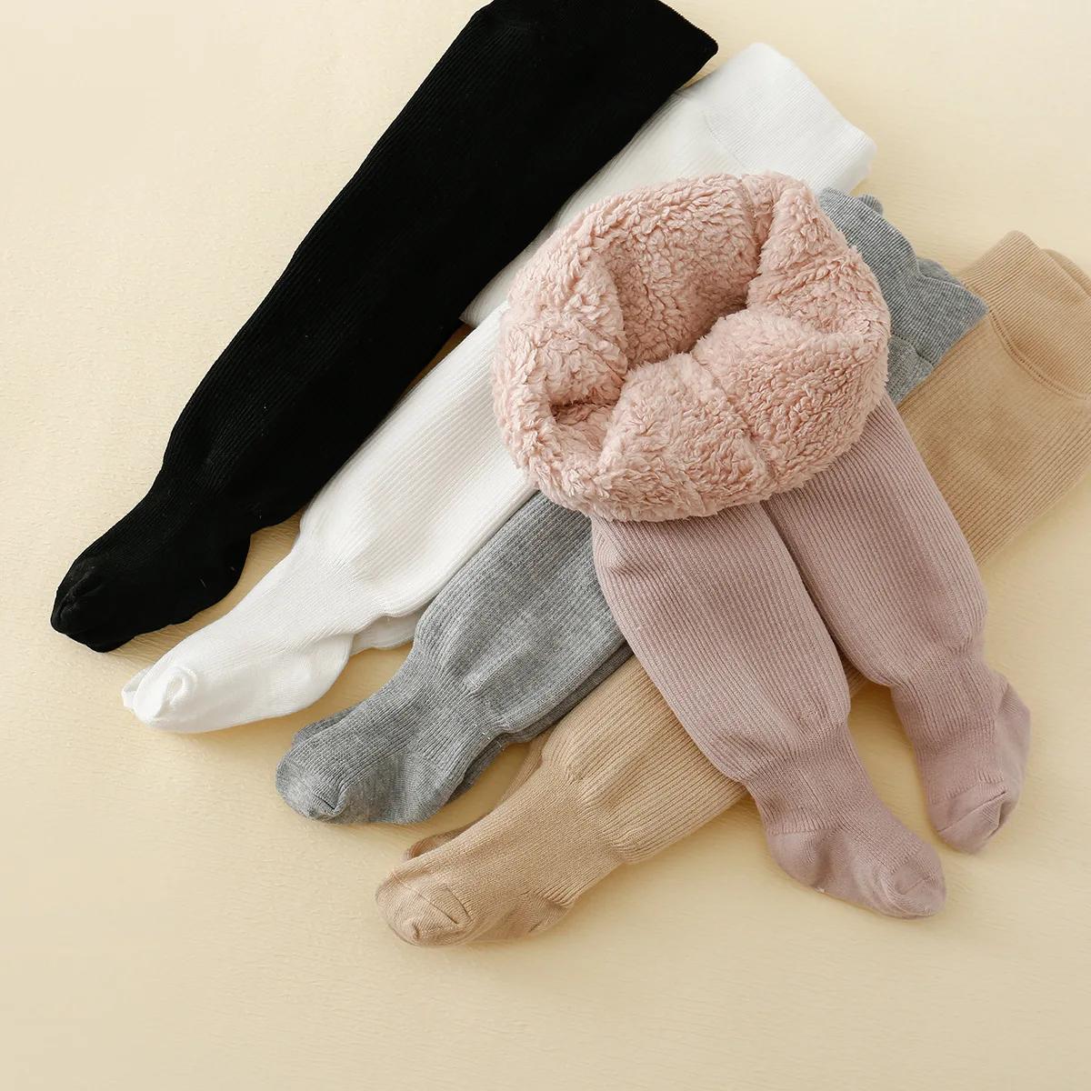 Leggings doublés de rayures Polar Smile pour bébé fille, collants chauds en coton épais, garde au ch