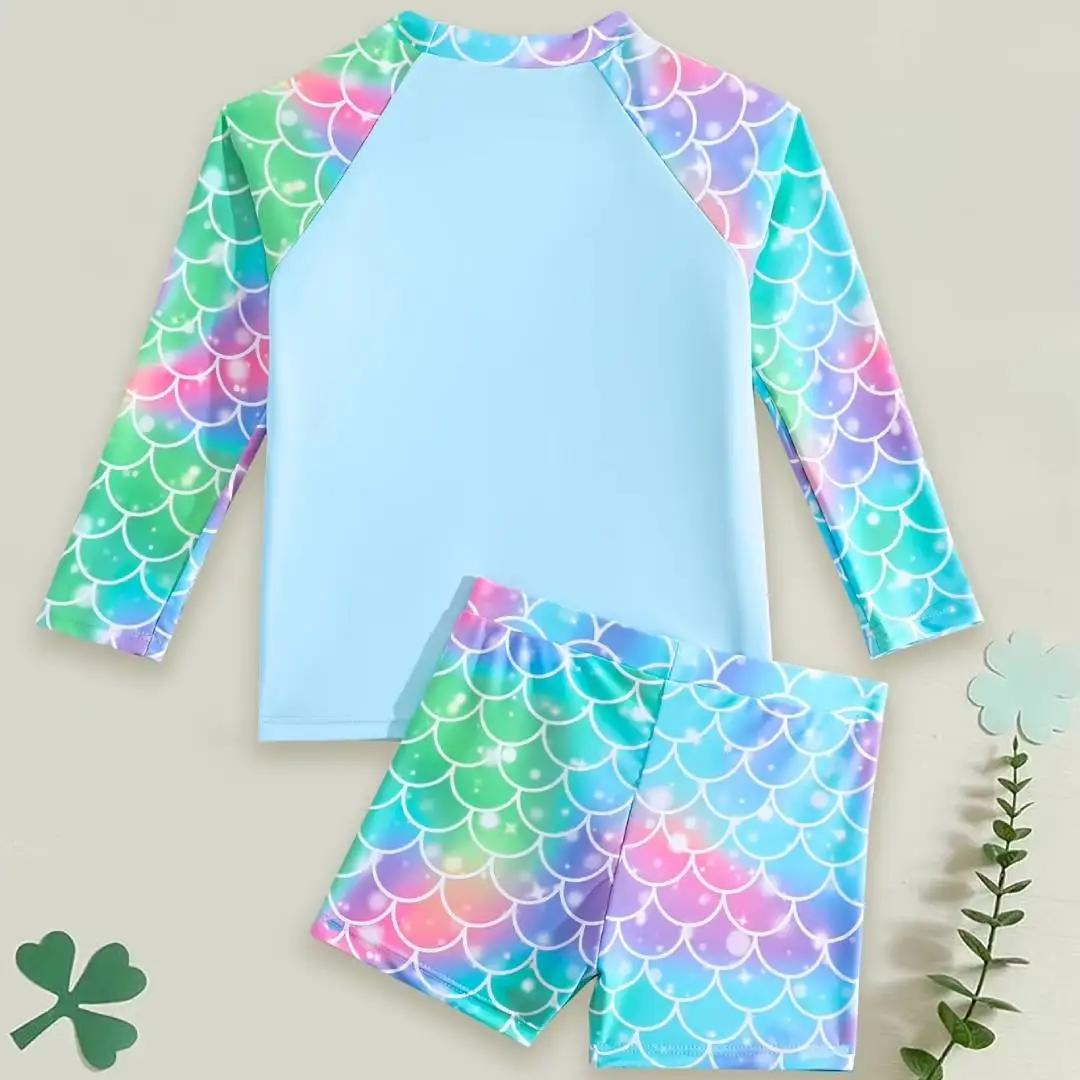Maillot de bain 2 pièces pour filles, ensemble échelle de sirène, manches longues, Mini imprimé sirè
