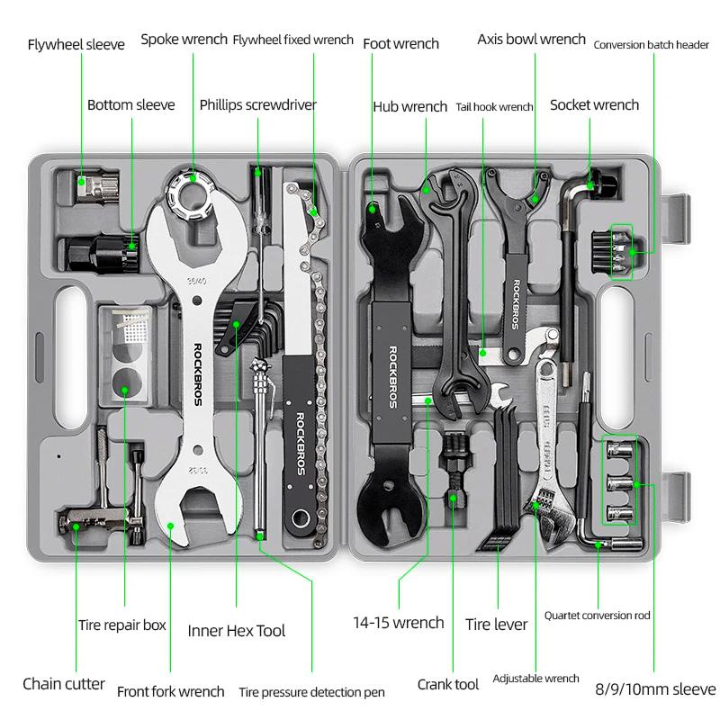 ROCKBROS – ensemble d'outils de vélo, boîte d'outils de cyclisme, vélo professionnel multifonction, 