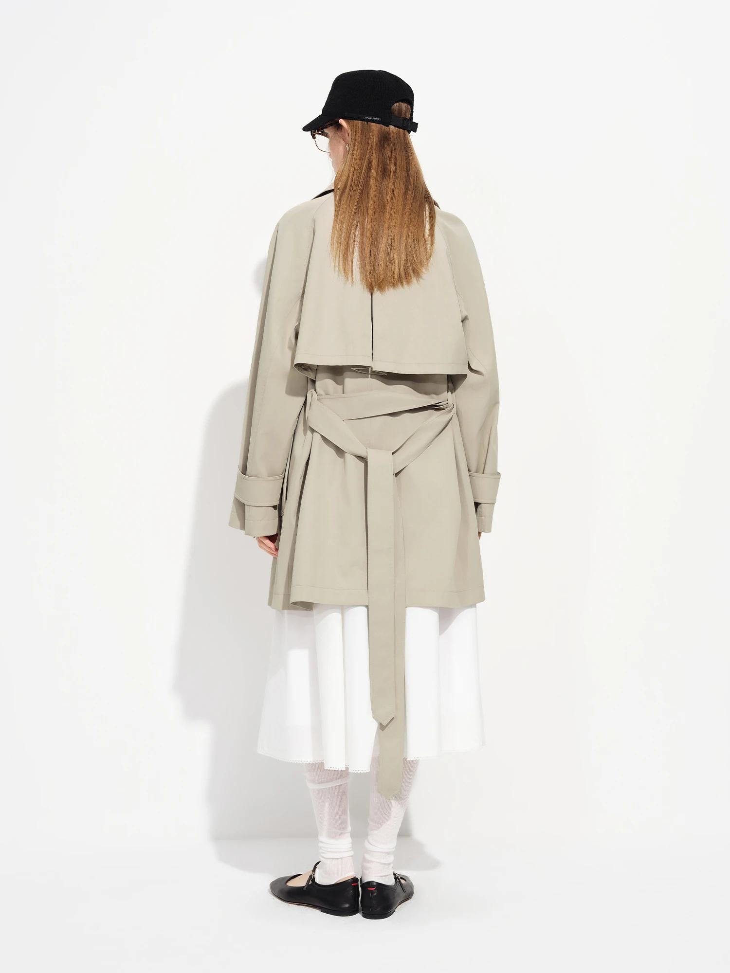 Manteau Trench Mi-Long Décontracté Kaki pour Femme FSLE Printemps 2026 - Style Britannique Double Bo