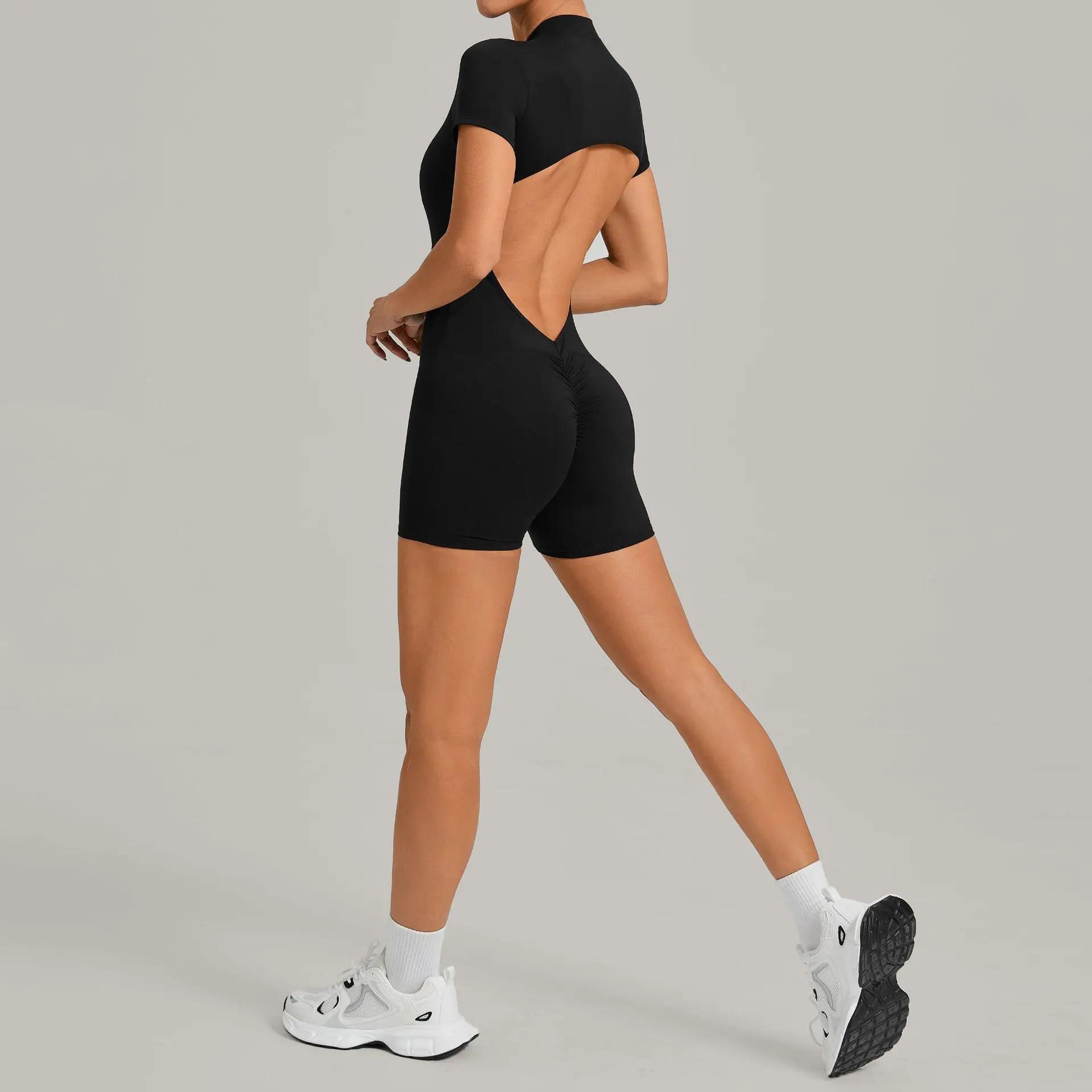 Ensemble de yoga pour femmes Ningyu, combinaison de sport à dos ouvert avec fermeture éclair, combin