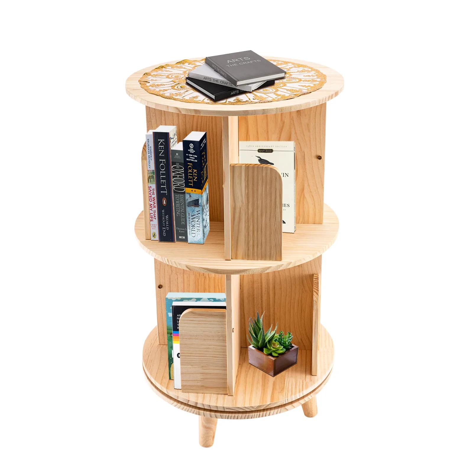 Bibliothèque rotative multifonctionnelle en bois massif, bibliothèque sur pied, rangement T1, évalua