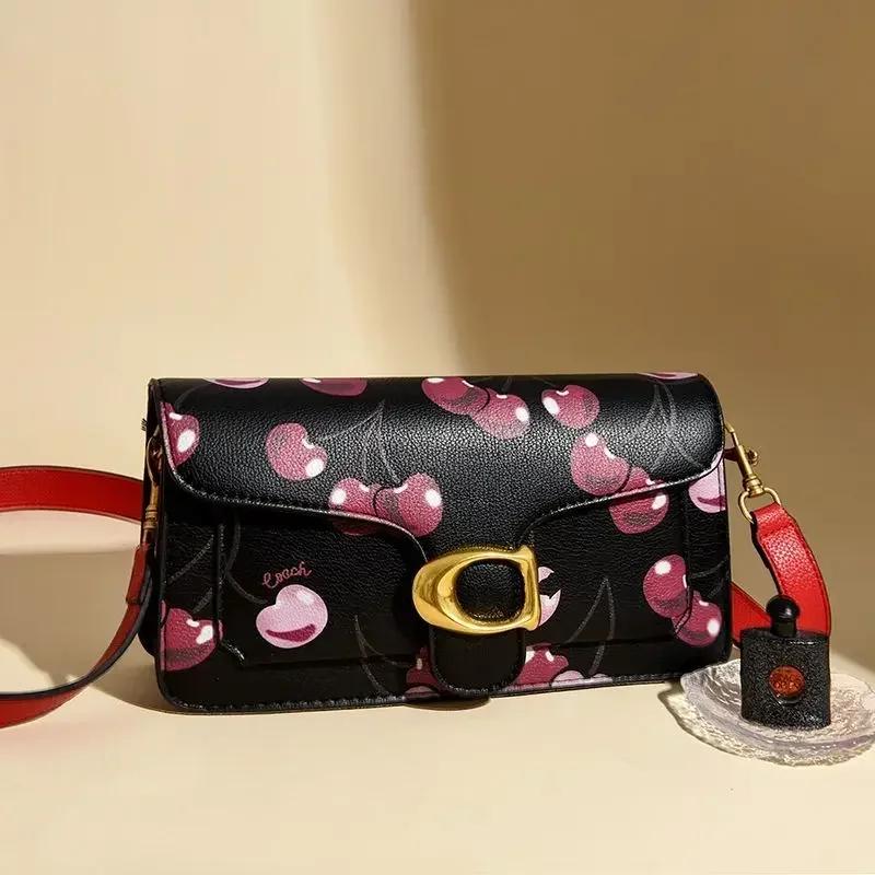 Sac à langer en cuir pleine fleur de qualité supérieure, mini sac carré cerise, élégant, luxueux et 