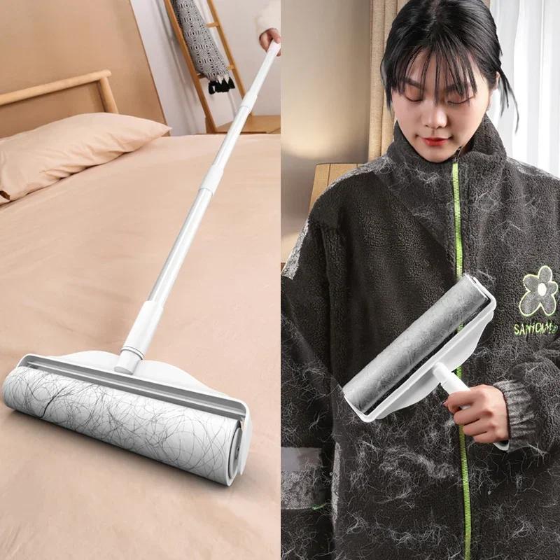 Brosse à rouleau anti-peluches à Long manche, rouleau rétractable pour enlever les poils d'animaux, 