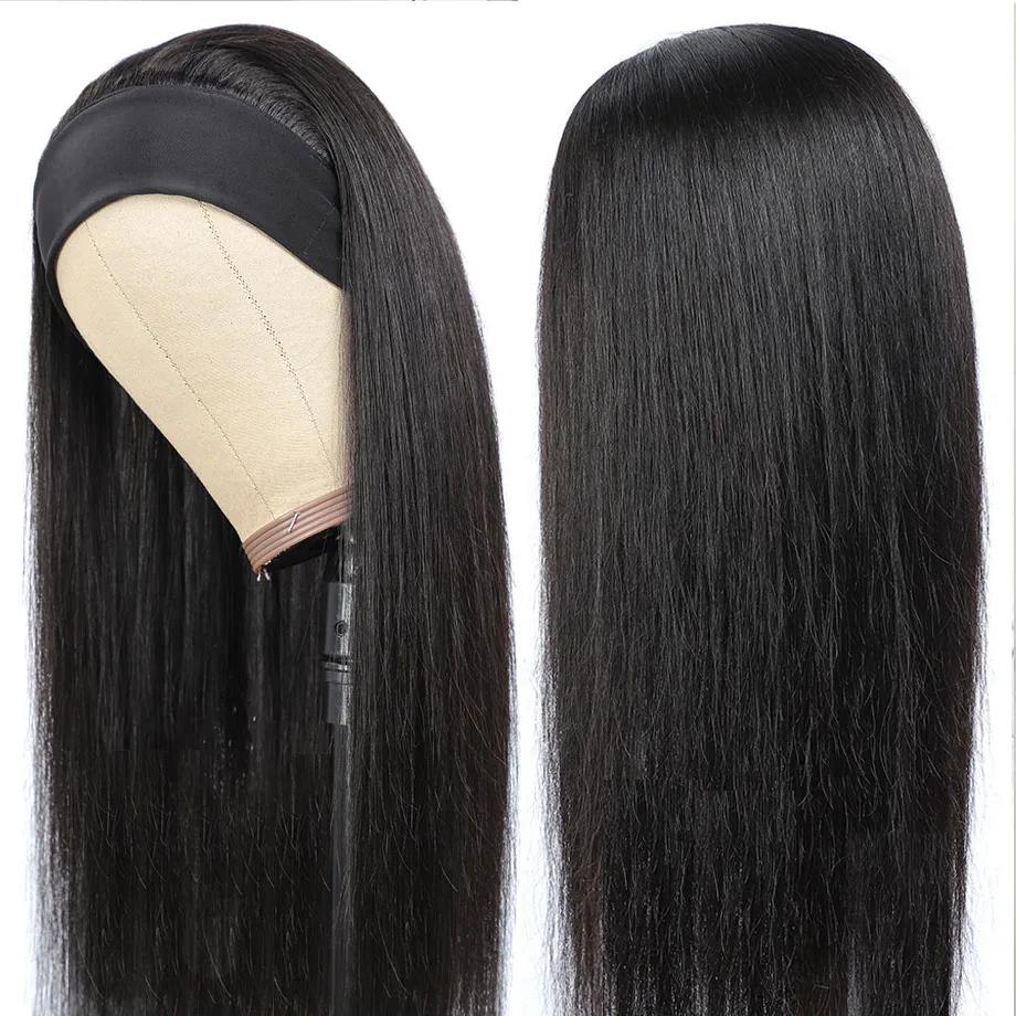 Perruque Brésilienne Naturelle Remy Cheveux Lisses Sans Colle, Faite à la Machine, pour Femme Noire