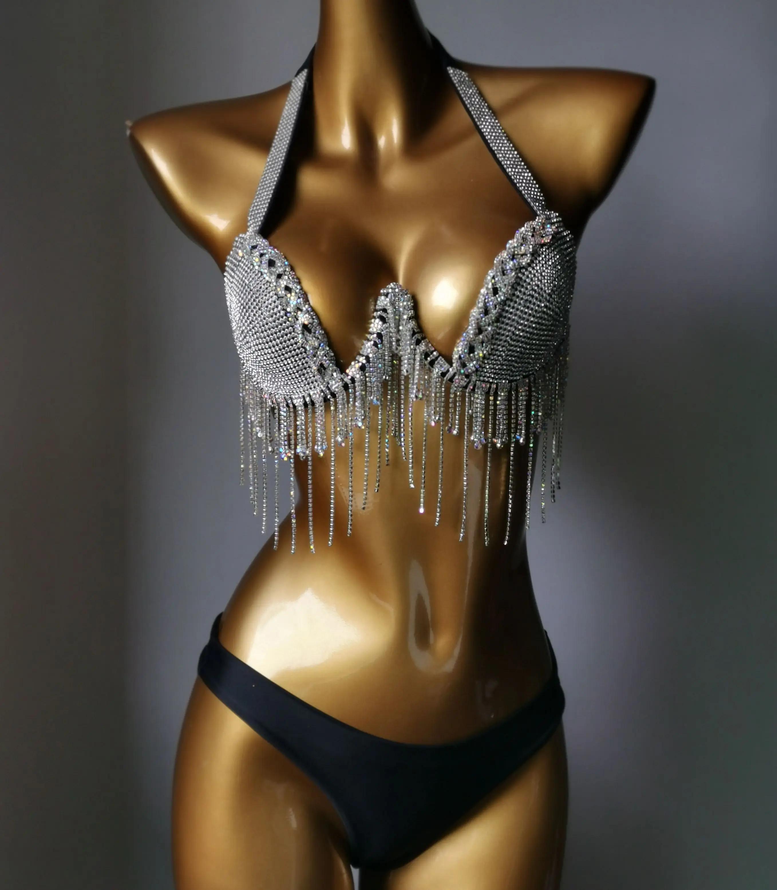 Bikini en cristal avec tige, maillot de bain blingbling, maillot de bain populaire, mode bar, 2023