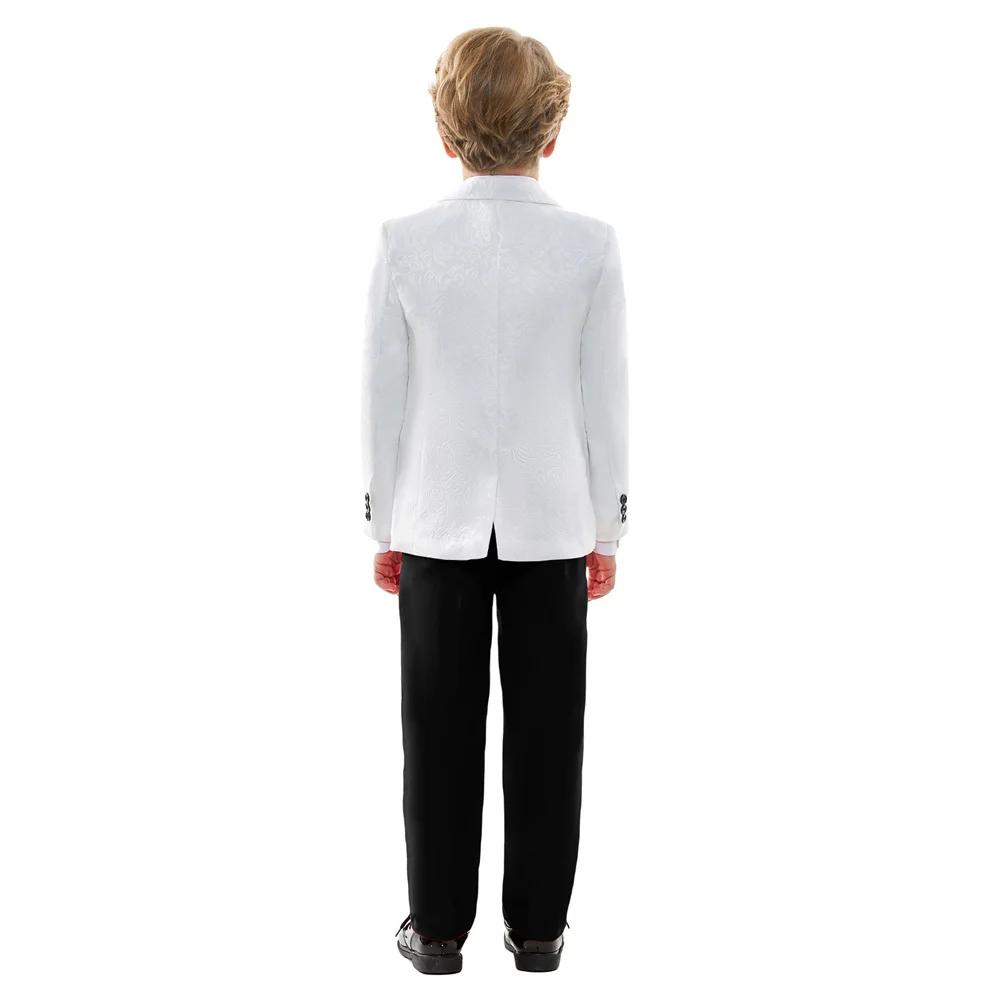 Costume formel élégant texturé blanc et noir pour enfants, smoking à fleurs pour garçon, pour mariag