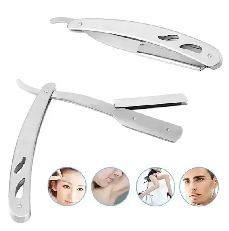Rasoir barbier bord acier inoxydable rasoir hommes professionnel manuel rasoir droit pliant rasage r