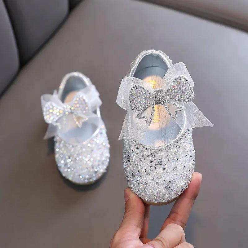Chaussures de princesse à paillettes et strass pour filles, chaussures de danse de fête pour enfants