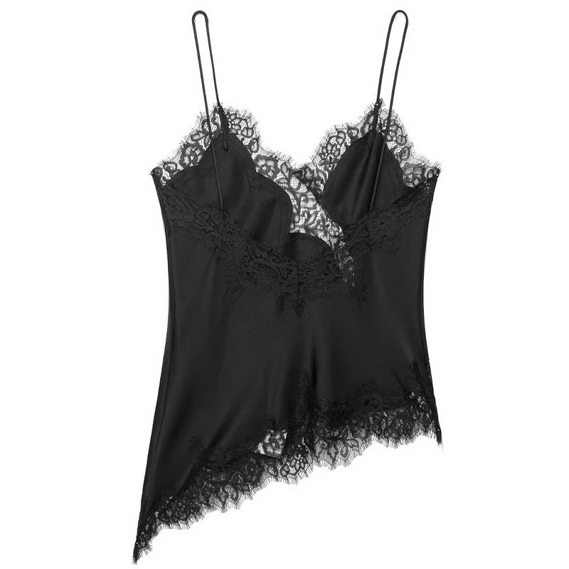HXAO dentelle haut asymétrique femmes réservoirs & Camis été 2025 noir Slip haut sans manches dames 