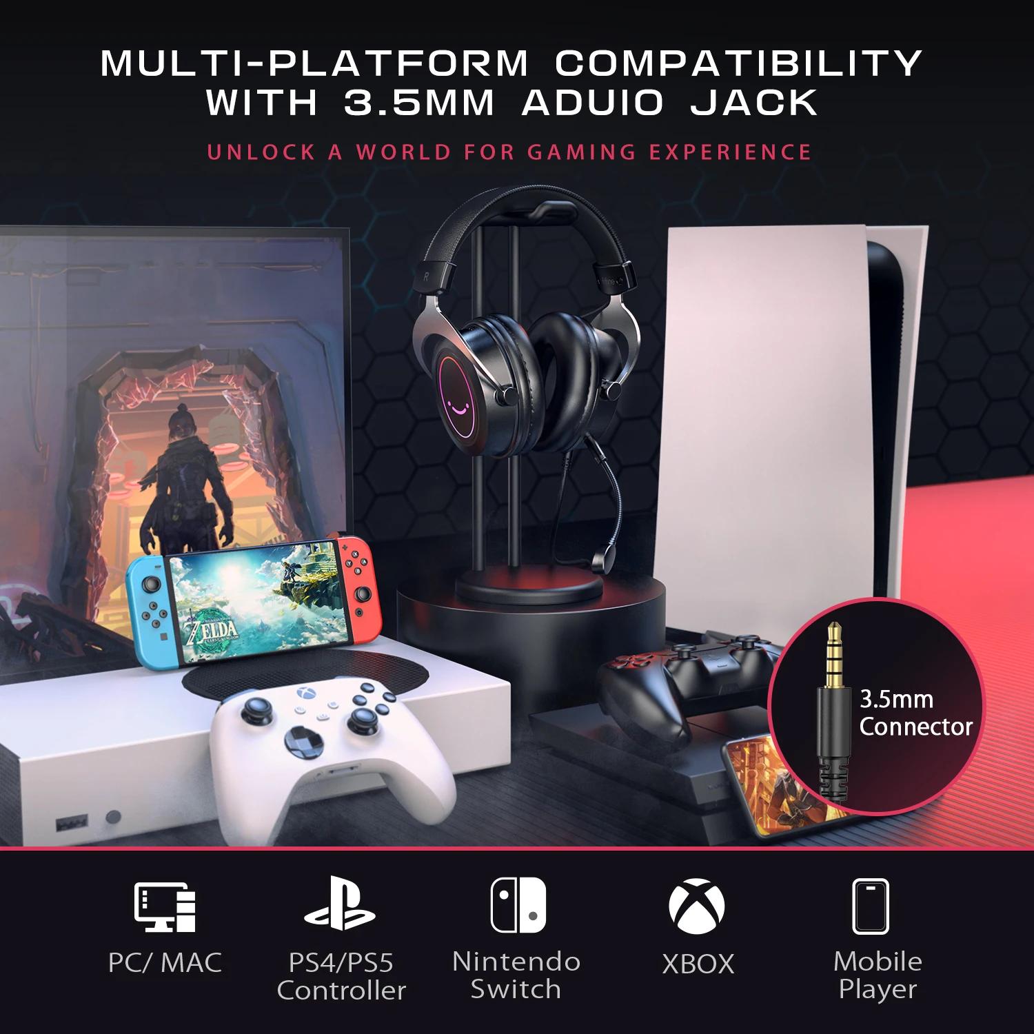 Casque de jeu FIFINE avec contrôle dynamique rvb/micro/en ligne, coussinets d'oreille en mousse à mé