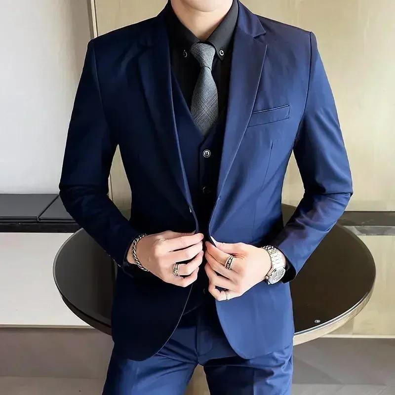 S-8XL (Blazer + gilet + pantalon) mode homme décontracté en plein air gentleman affaires mariage cou