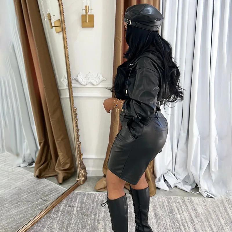 Doyerl – ensemble 2 pièces en Faux cuir PU pour femme, veste courte à capuche et short de moto, manc