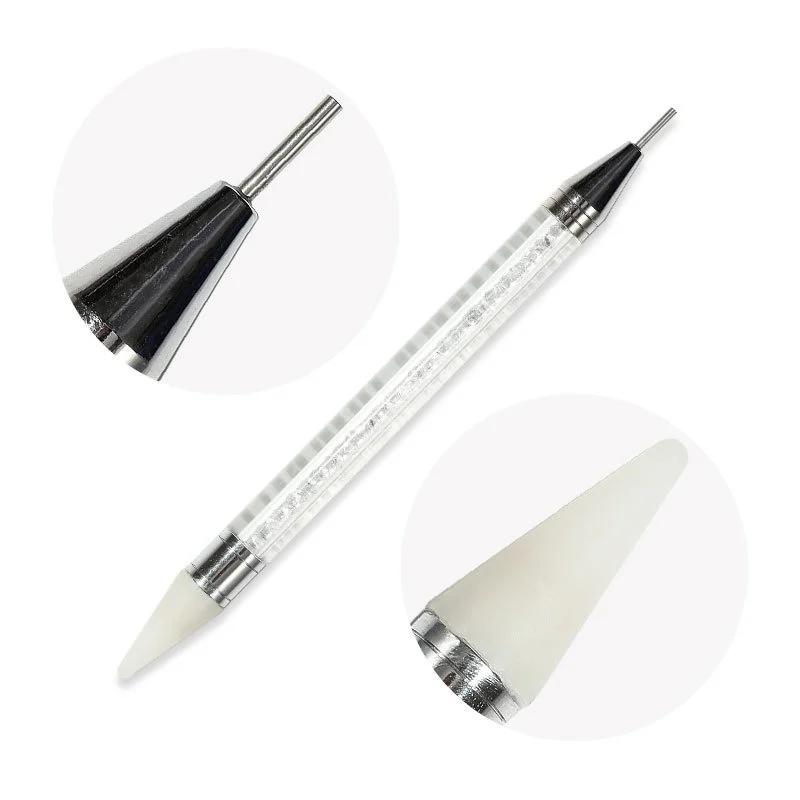 Stylo de cire blanc à double tête pour Nail Art, avec embellissement de diamant et sélecteur de stra