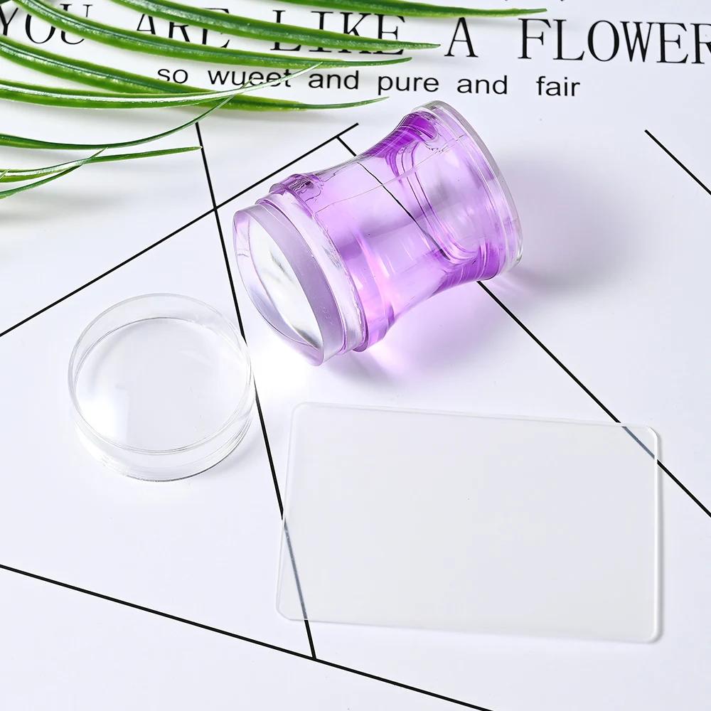 Kit de tamponnage pour nail art en silicone transparent, pour manucure française, plaque de tamponna