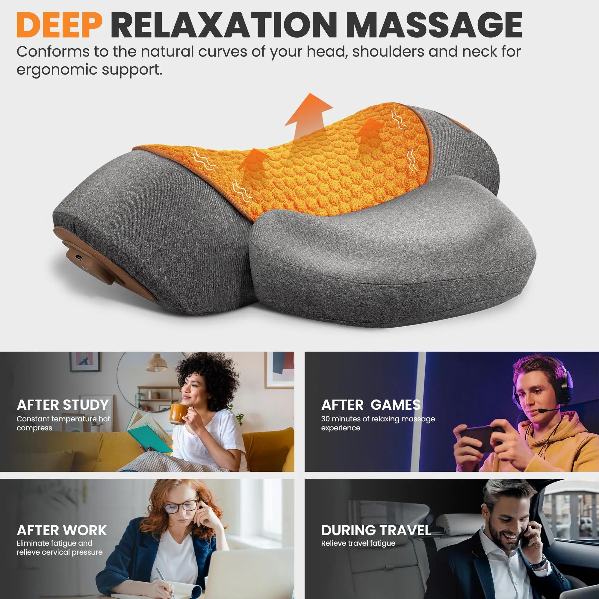 Masseur électrique de cou, oreiller Cervical, compresse chaude, extensible, chauffage, Vibration, or