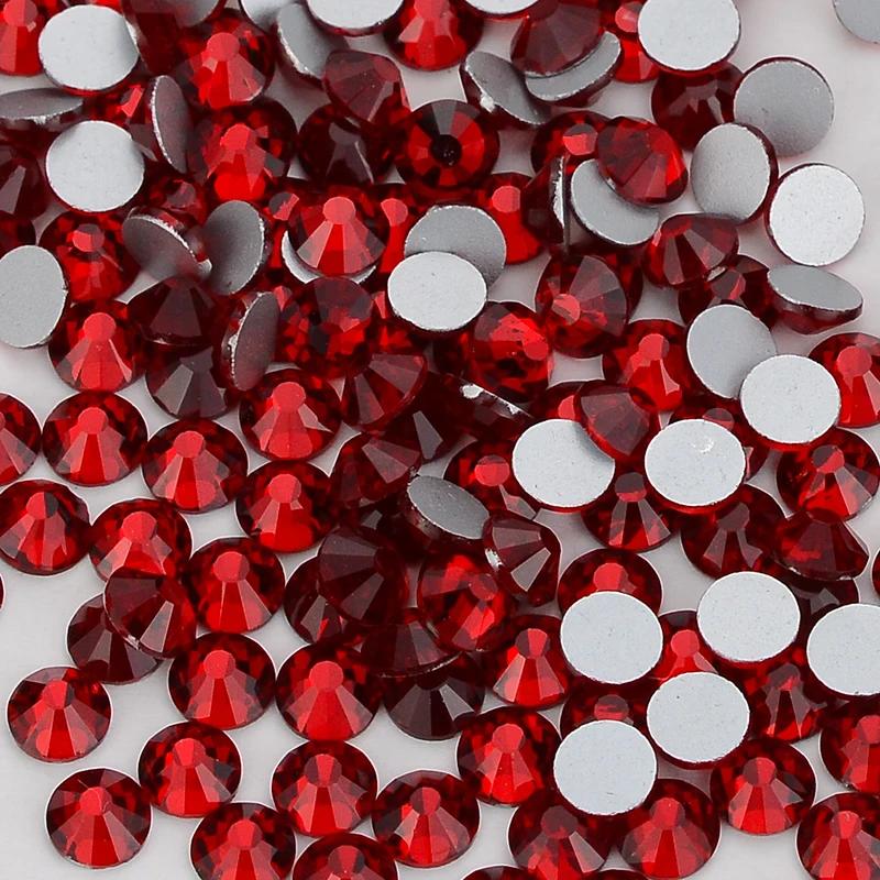 Strass à dos plat en verre Siam foncé SS3-SS60, toutes tailles, paillettes, rouge profond, fond rond