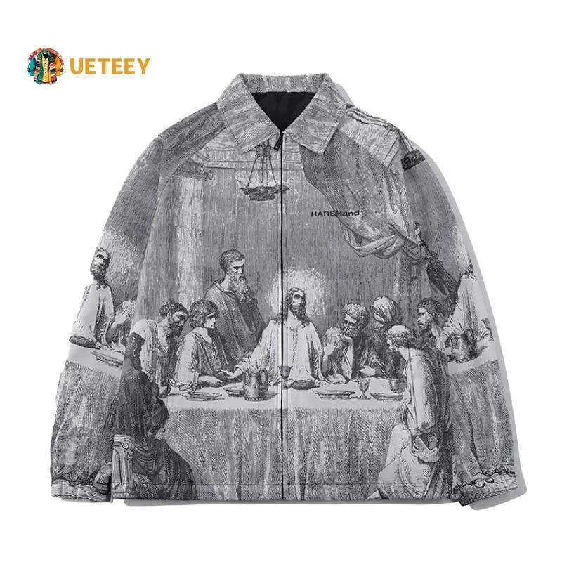 Automne hommes veste surdimensionné peinture impression Couples mince vestes décontractée mâle femme