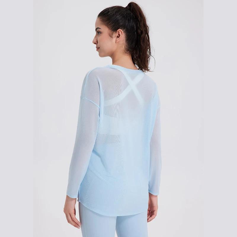 Chemise de yoga à manches longues pour femmes, chemisier de course en plein air, haut de gym respira