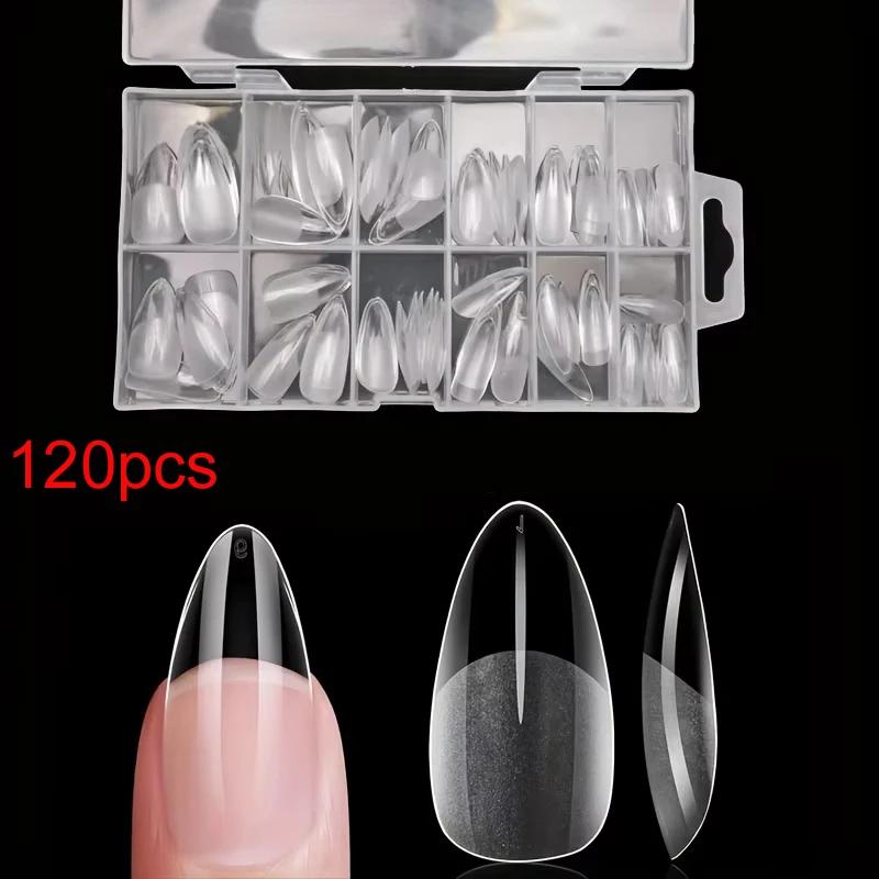Ensemble de faux ongles ronds longs en forme d'amande de 120 pièces, pointes d'ongles en gel semi-ma