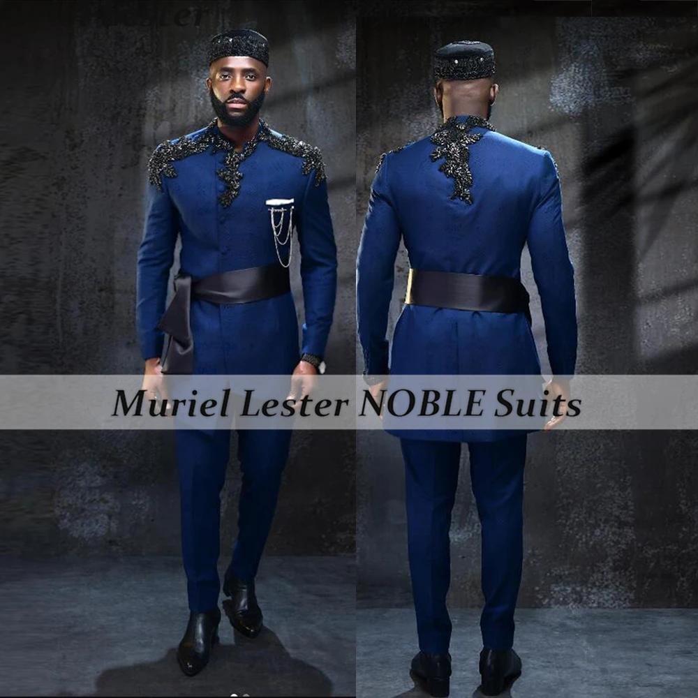 Costume de Mariage Exclusif pour Homme avec Appliques Perlées, Blazer et Pantalon 2 Pièces, Sur Mesu