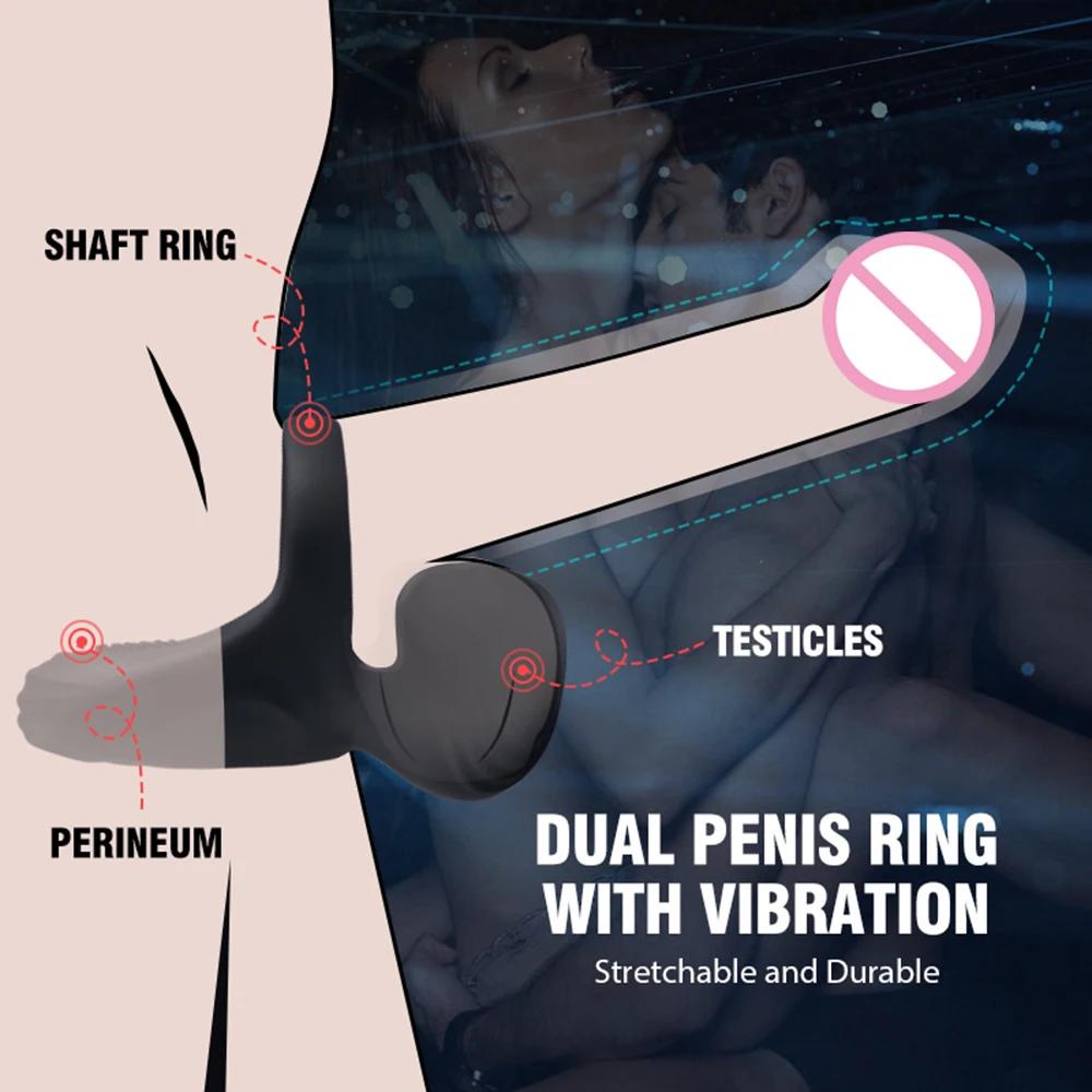 Vibromasseur 3 en 1 en silicone pour hommes, jouets sexuels, anneaux péniens, stimulateur de scrotum