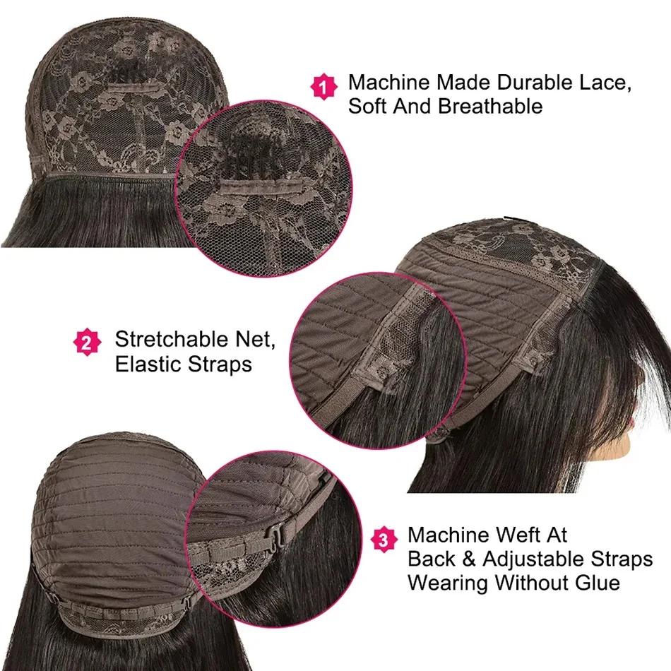 Perruque soyeuse cheveux humains pleine Machine faite droite 100% perruques de cheveux humains avec 