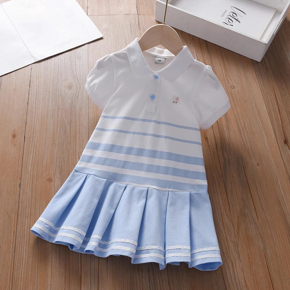 Robe Polo à rayures pour filles, vêtements élégants à manches bouffantes, robes d'été pour bébés fil