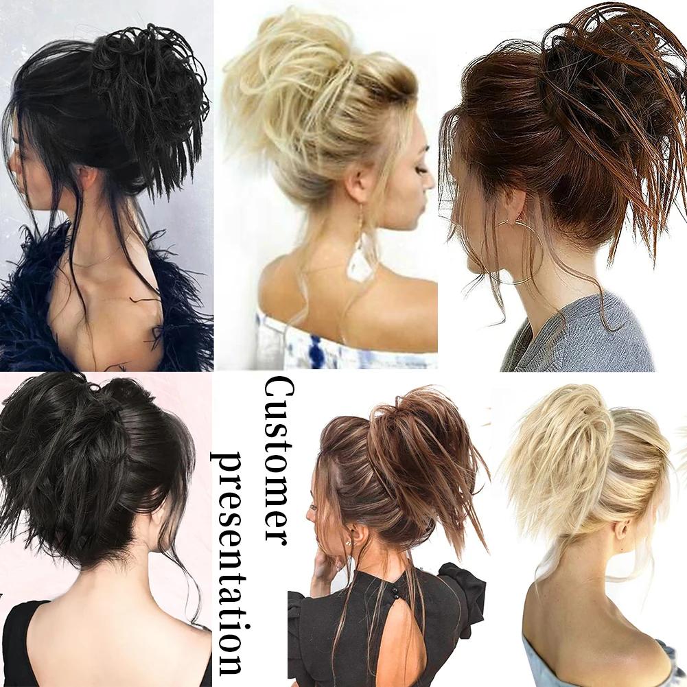 Chignon en désordre, Extension synthétique courte queue de cheval, bande élastique en caoutchouc, ph