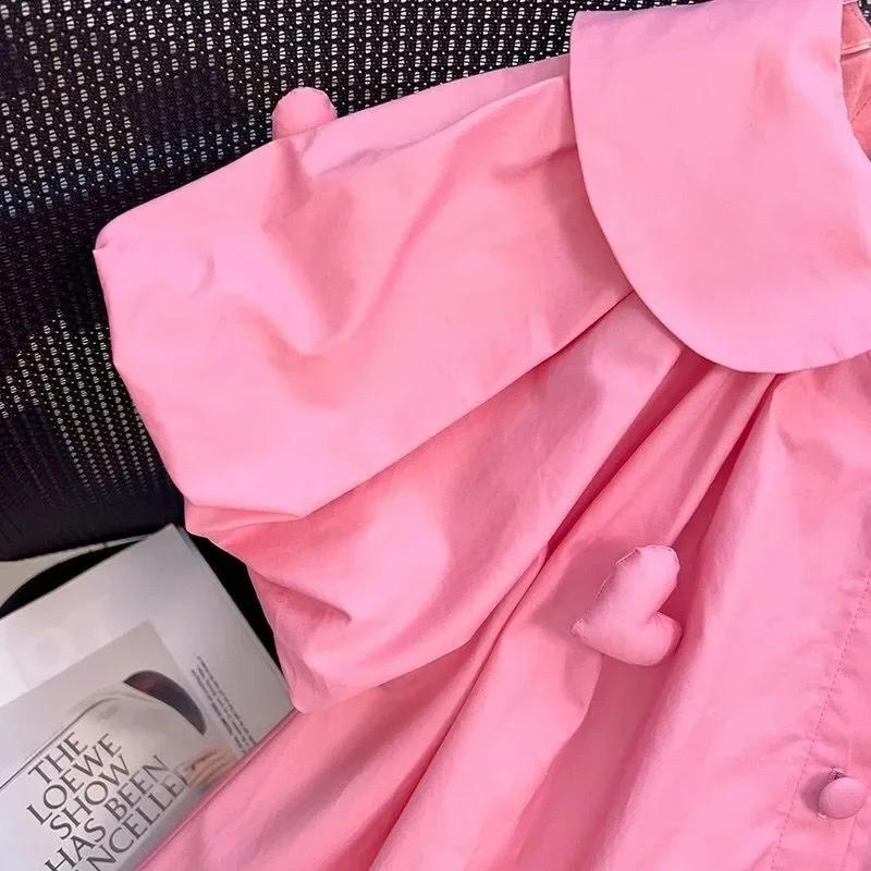 Robe d'été mignonne pour filles de 2 à 10 ans, décoration de bijoux en forme de cœur, col rabattable