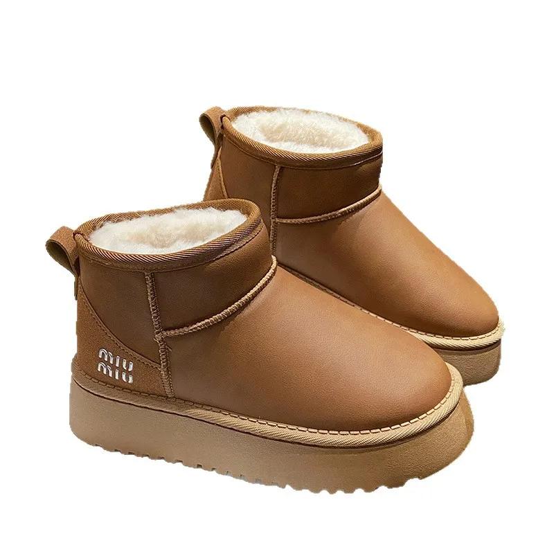 Bottes de neige à semelles épaisses pour femmes, chaussures d'hiver imperméables à Tube court en cot
