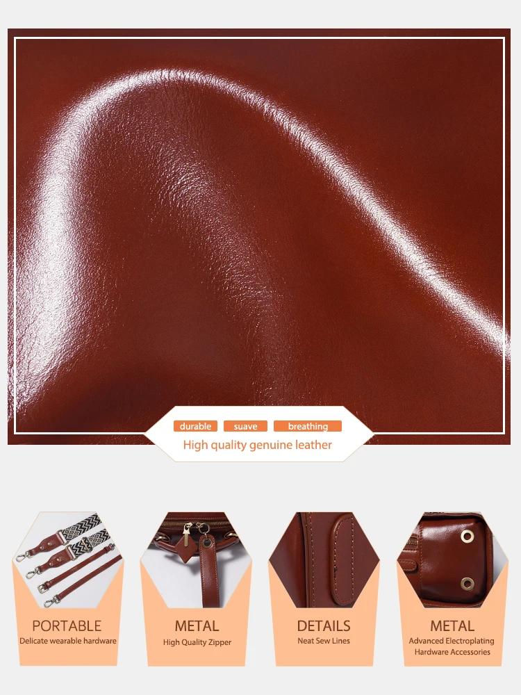 Sac à bandoulière en cuir ciré Zency pour femmes, sac à main avec deux longues sangles